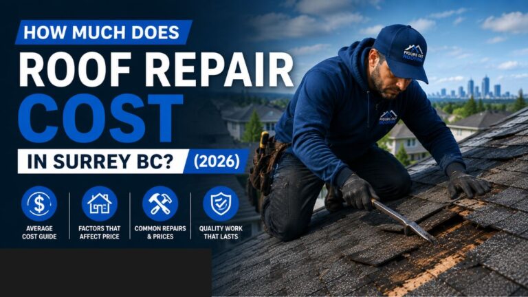 Roof Repair Cost Surrey BC – professional roofer inspecting a residential roof